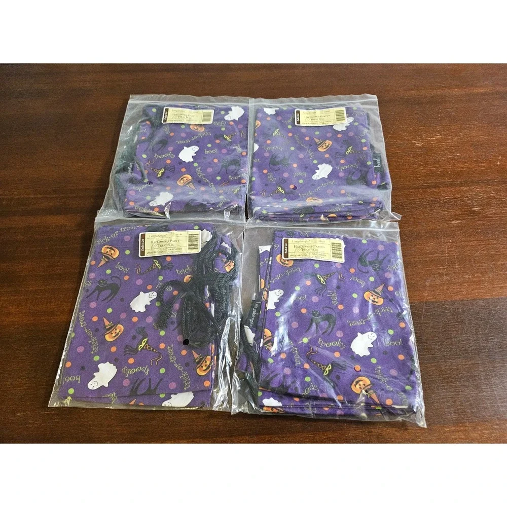 Longaberger Halloween Party Treat Bag Kids 4 Pack Purple Drawstring Fabric 23704
